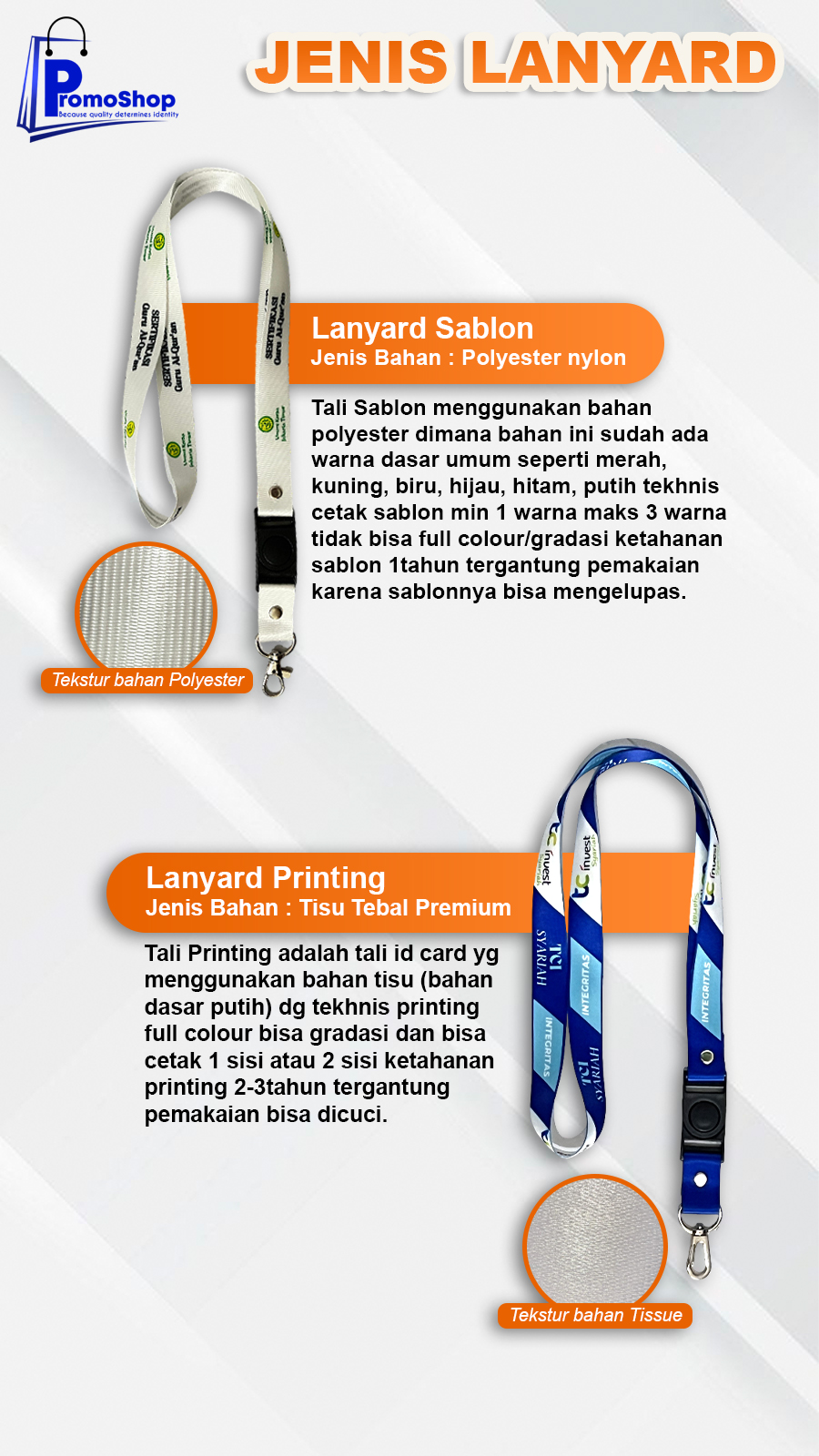 Promoshop - jenis lanyard Jasa Cetak Tali ID Card / Lanyard Custom Surabaya & Jakarta - Image 1